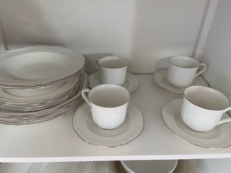 White Porcelain Dinnerware Set with Platinum Trim