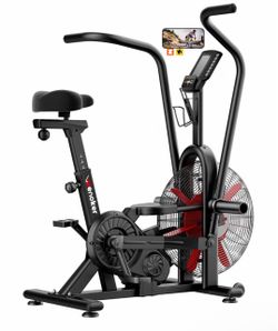 Exercise Bike, Air Bike with Smart APP, ISCC PLUS Certified, Dual Action Handlebars Stationary Fan Bike 350LBS Capacity for Home Gym HIIT Full Body Wo