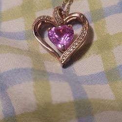 8.0mm Heart-Shaped Pink and White Sapphire Heart Pendant in Sterling Silver with 14K Rose Gold Plate