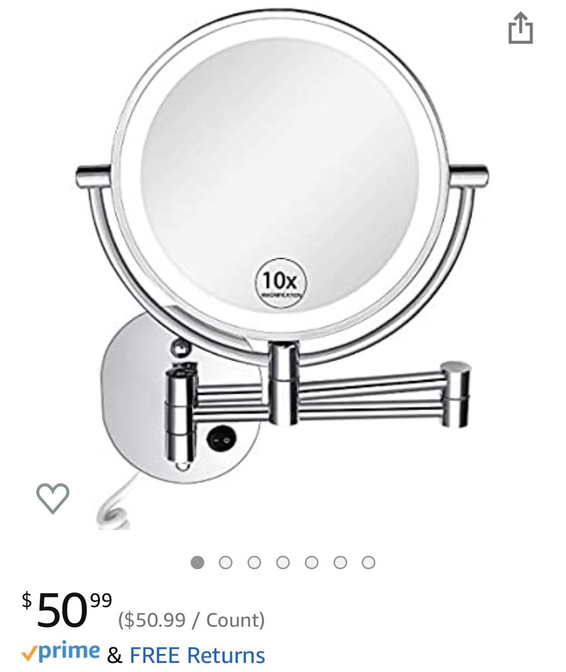 KEDSUM 8-Inch 1X/10X Wall Mounted Magnifying Makeup Mirror with Lights, 3 Color Modes Lighted Vanity Mirror with Magnification, Double Sided Swivel M