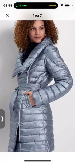 $ 79 NEW! VENUS WOMANS SILVER BLUE BELTED HIGH NECK ZIP PUFFER COAT SIZE 8