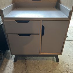 Wooden Printer Cart With Shelf, File, And Drawer
