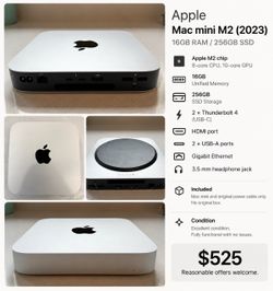 Apple Mac mini M2 (2023) – 16GB RAM / 256GB SSD – Excellent Condition