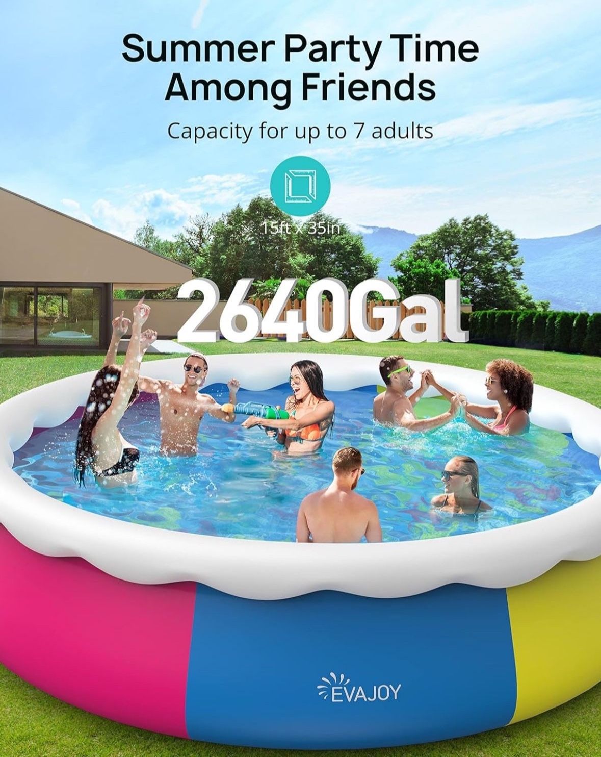 EVAJOY 15ft * 35Inch Deep Pool (BLUE) With Pump Complete Set