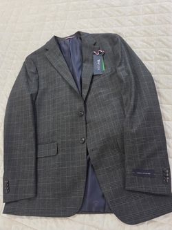 Tommy Hilfiger Wool Plaid Blazer Olive Brown 42 Long Regular Two-Button Men's
