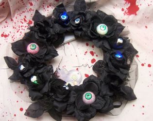 16” Halloween Black Rose Eyeball Wreath