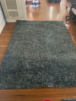 IKEA VINDUM LARGE AREA RUG SHAG CARPET BLUE TEAL WHITE YELLOW ACCENTS