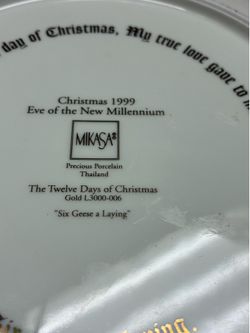 1269. Preowned 9 inch Mikasa Twelve Days of Christmas plate. Seven swans a swanning $20.00 exact change and pick up only!