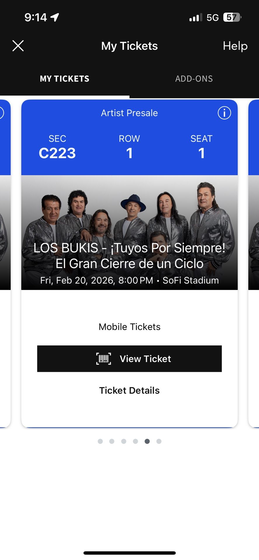 Los Bukis 2/20/26 Sofi Tickets