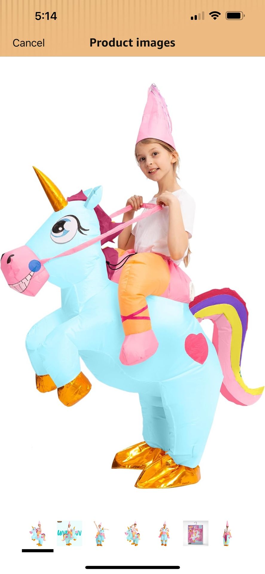 Spooktacular Creations Kids Inflatable Halloween Costume, Riding a Unicorn, Colorful Air Blow-up Set with Hat Hallowen Party