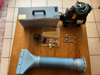 Airbrushes, spray booth, and compressor