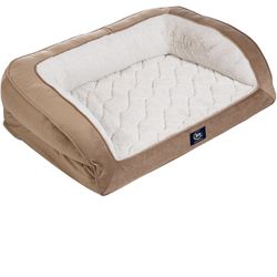 Serta Orthopedic Quilted Couch Dog Bed for Pets – Desert Sand (Large)