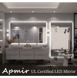 🆕60 in. W x 36 in. H Rectangular Frameless Super Bright Backlited LED Anti-Fog Tempered Glass Wall