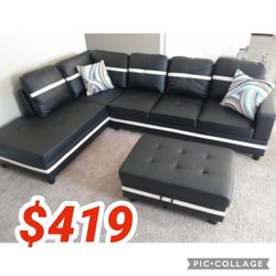 Black And White Semi PU Synthetic Leather 3-Piece Couch Living Room Sofa Set
