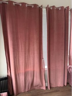 Two Sets of Dusty Rose Velvet Curtains