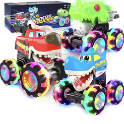 Brand new Monster Truck Toys, 3 Pack Light Up Cars for Toddlers, Baby Animal Toy Trucks Dino Cars with LED Lightning Wheels, Press & Go Car with Movin