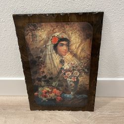 Qajar Girl Painting By Hojat Shakiba Reprint On Dark Wood 