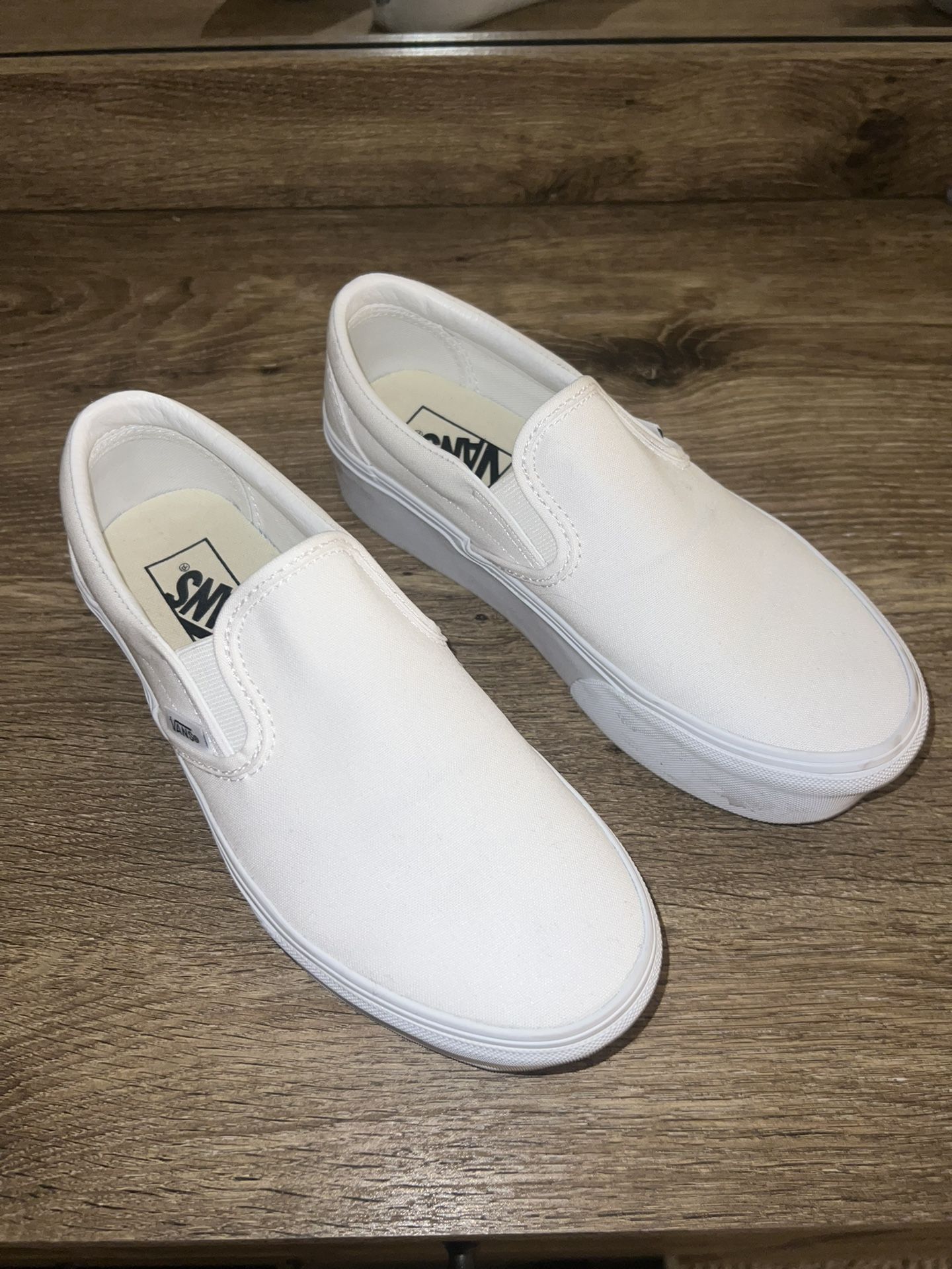 Vans - White Platform Slip-ons (Size 7.5)