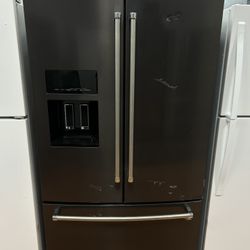 Black Stainless Steel KitchenAid French Door Fridge | 36” Wide | Ice & Water Dispenser | Open Box Scratch & Dent Unit