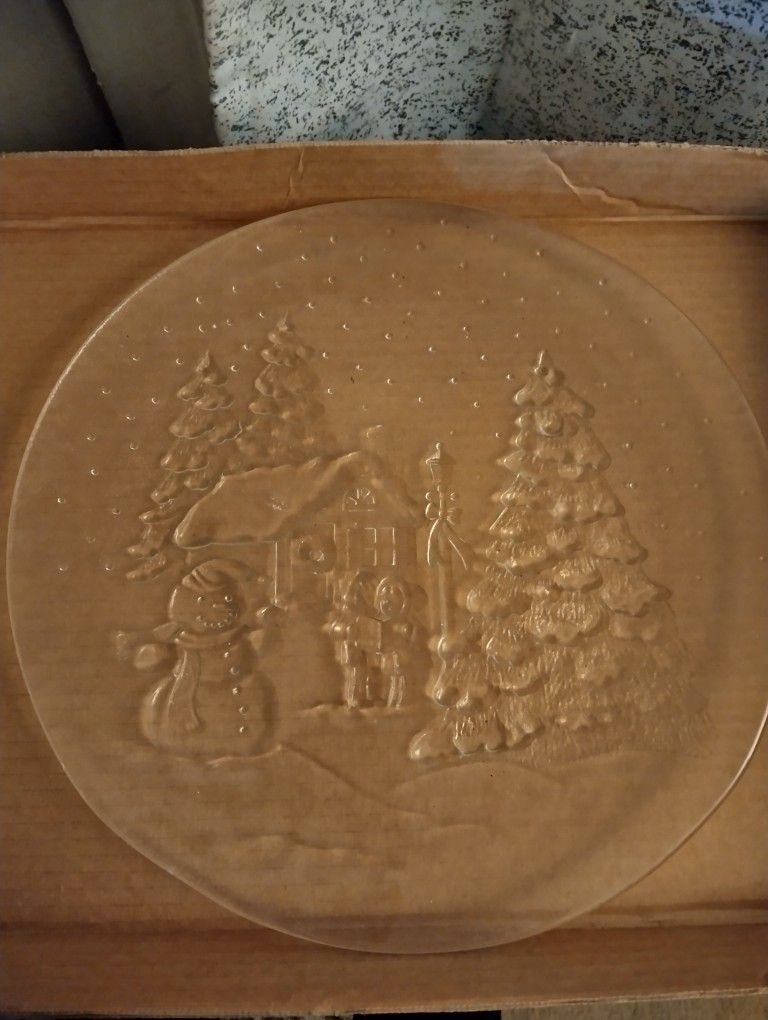Vintage Christmas Glass Platter