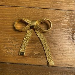 Vintage Gold Tone Nugget Mid-Century Bow Brooch jewelry gift