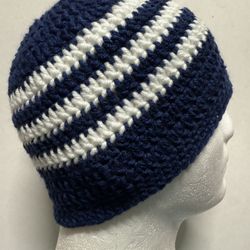 Mens TEEN Crochet SKI Hat Beanie Handmade Dallas Cowboys  Navy blue WHITE