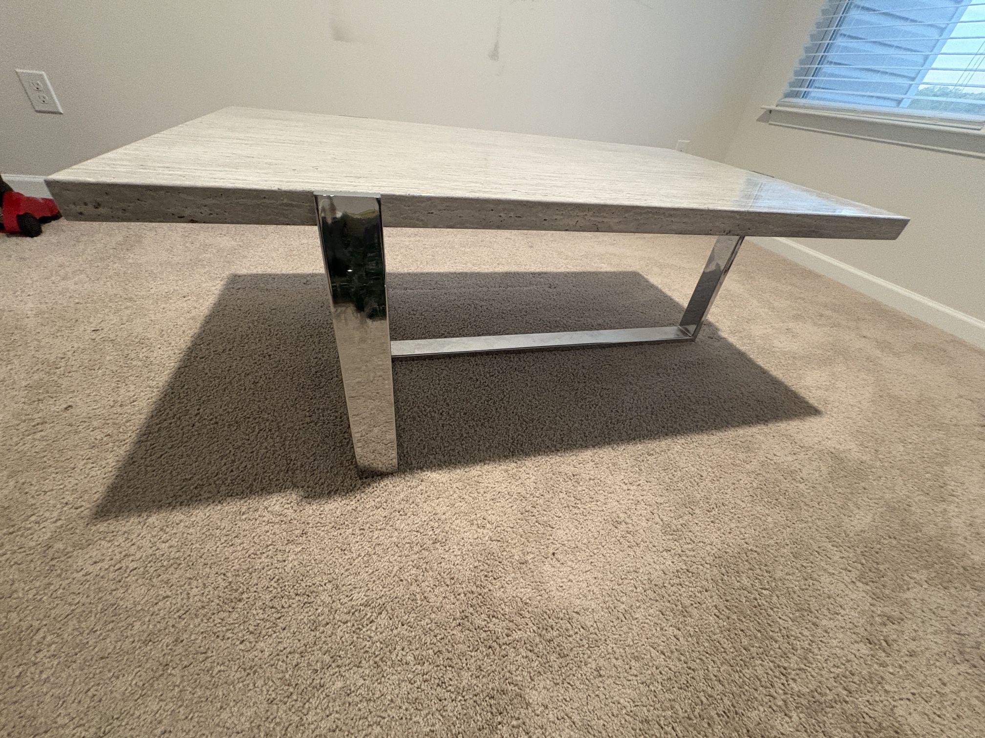Coffee Table White Marble Look With Silver Base