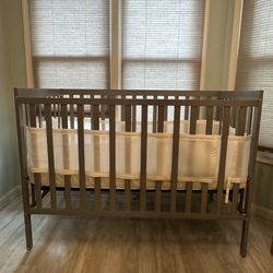 Gently Used Grey Baby Crib – Includes Mattress & Bumper