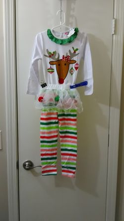 Brand New In Package Christmas Kids Baby Girl Tops Tulle Tutu Pants Leggings Outfit Size 4-5 Years