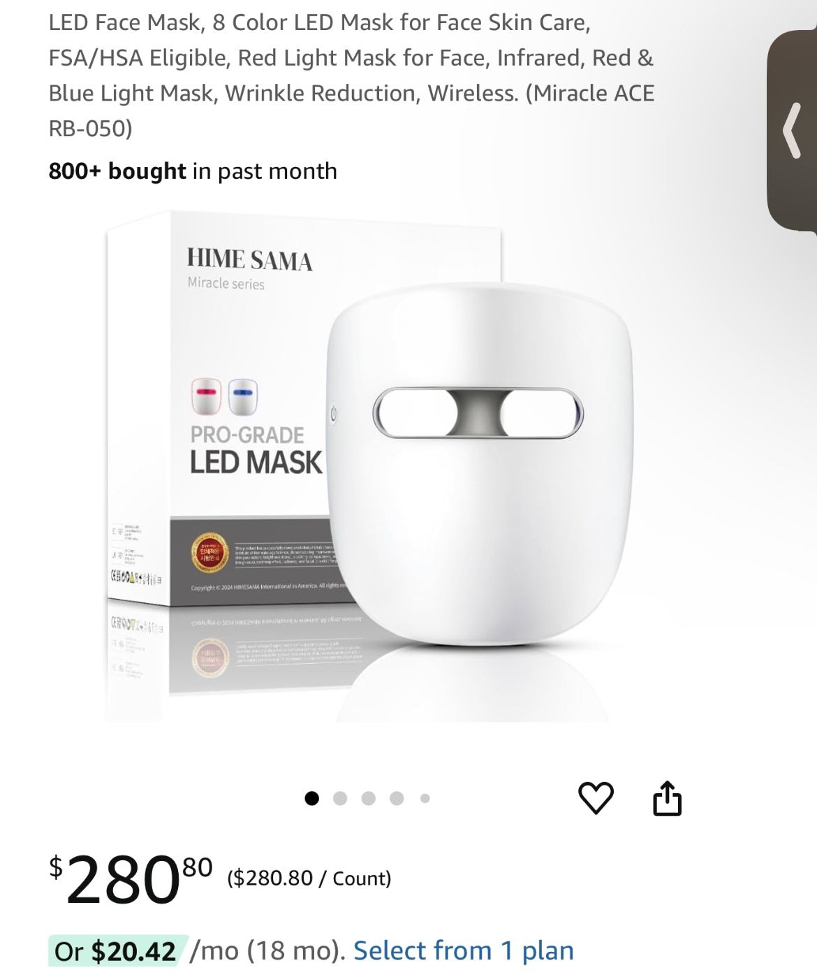 LED Face Mask, 8 Color LED Mask