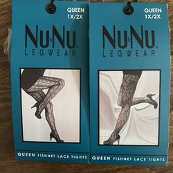 NIB- Pair Of Nu&Nu Legwear- Black Fishnet Lace Tights- Queen 1x/2x