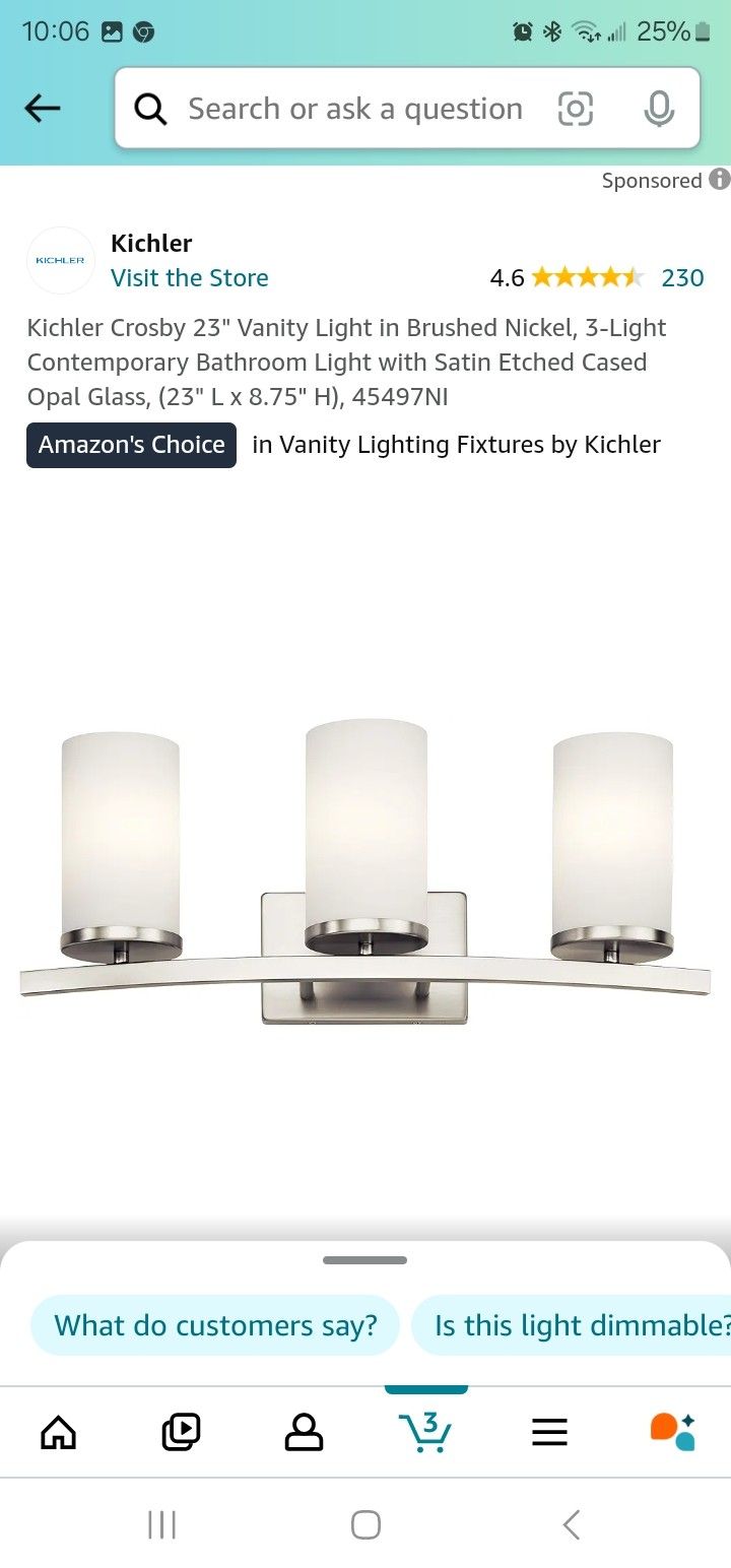 Kichler Crosby 23" Vanity Light in Brushed Nickel,