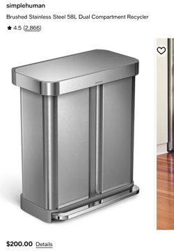 simplehuman 58L Dual Compartment Rectangular Step Trash Can