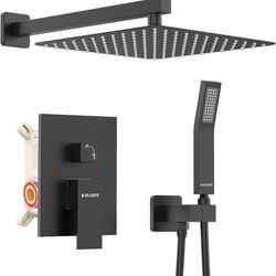 12" Rain Shower System with Handheld Head High Pressure Valve Matte Black