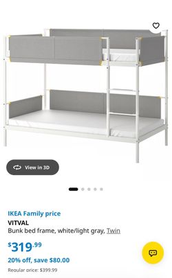 Ikea vitval metal bunk bed twin with mattresses white gray