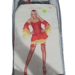 PLAYBOY Sexy Devil Adult Woman's Halloween Costume. Size Large. *Dress *Headband *Fishnet Tights *Mini Devil Tridet.