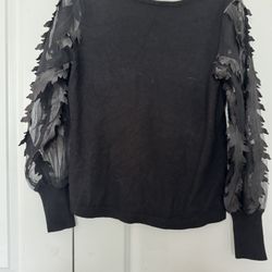 Sioni Black Sweater with Sheer Leaf Design size medium