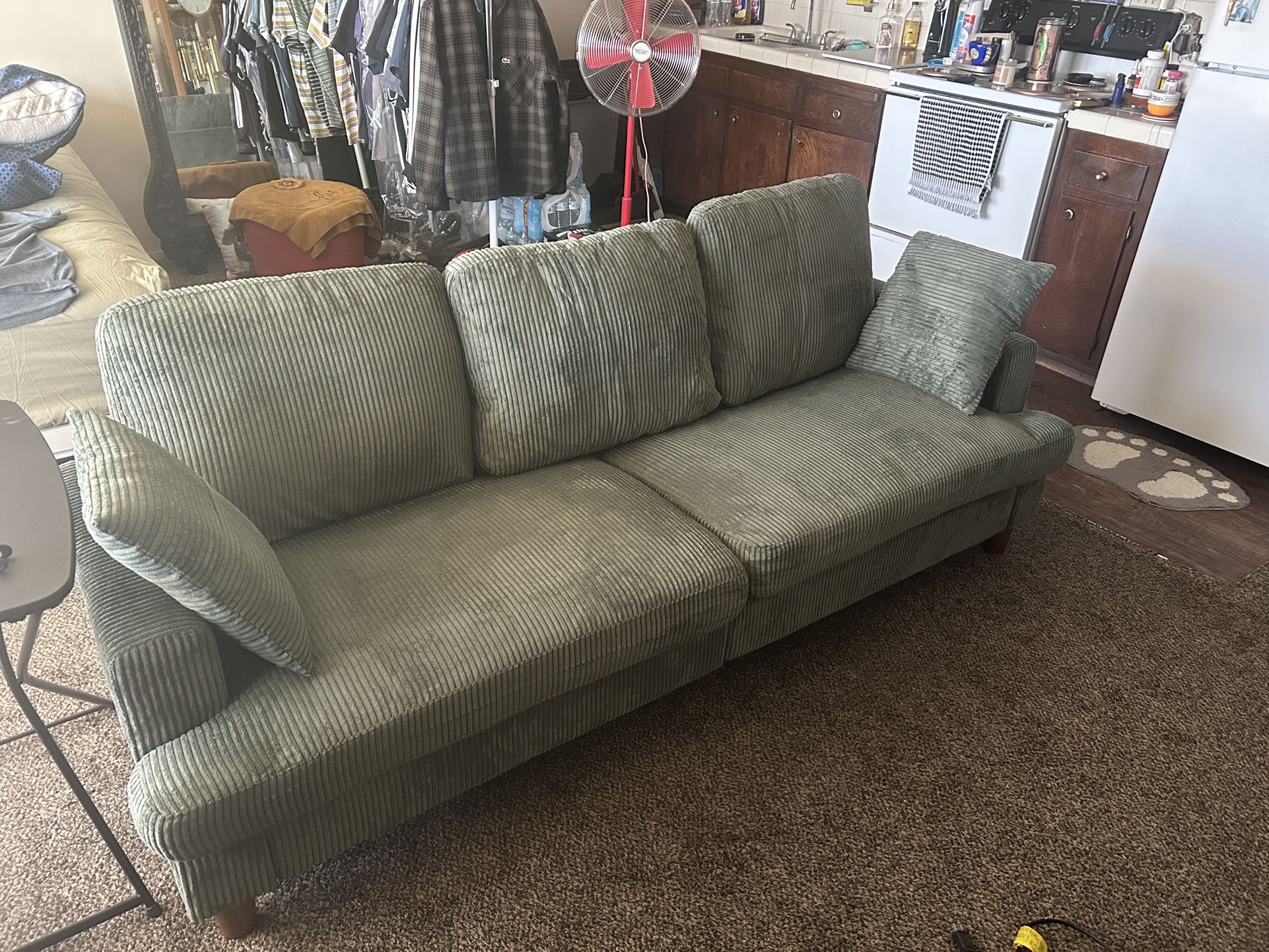 New 87" Corduroy Green Sofa,3 Seater Sofa