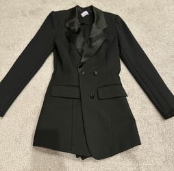 Fashionnova Women Double Breasted Satin Lapel Blazer Jumpsuit