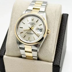 Rolex Oyster Perpetual Date 15203 34mm Two-Tone Gold & Steel Silver Dial
