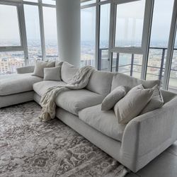 Large Beige 3-Piece Sectional Couch + Pillows