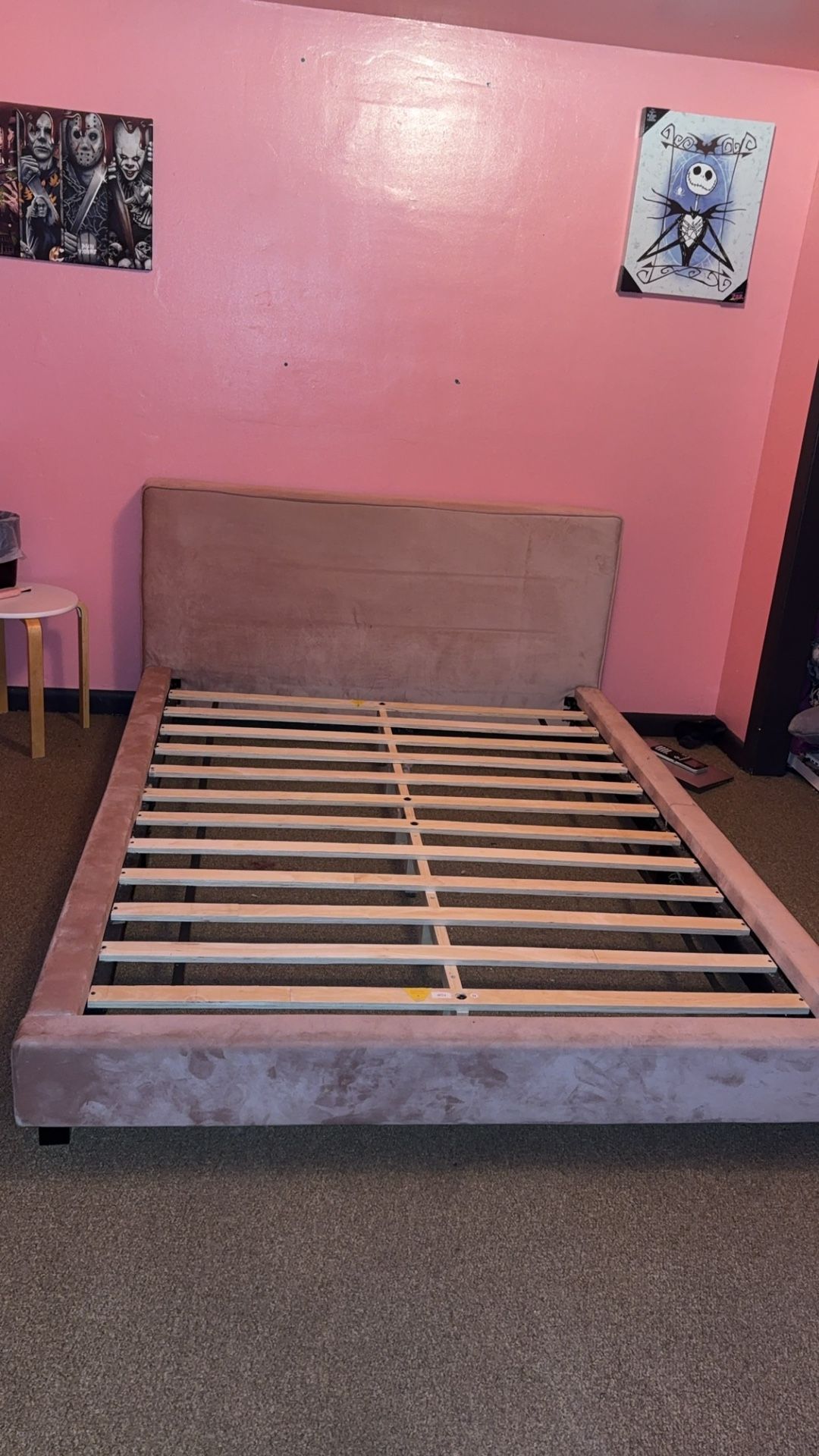 Pink Suede Full Size Bed Frame 