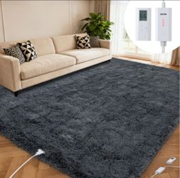 Heated Rug 8x10 ft, Wireless Heating Floor Mat Gaming Rug with 6 Heat Levels & Auto Off, Soft Plush Heating Carpet Foot Warmer