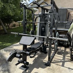 Vesta Fitness Smith Machine 2001 w/Bench Attachment | 230lb Bumpers Weights | 7ft Olympic Bar | Fitness | Gym Equipment | FREE DELIVERY🚚 