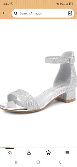 Dufannie Girls Sandals Low Heels Dress Pump Ankle Strap Open Toe Flower Girl Wedding Party for Toddler Little Big Kid