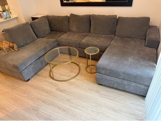 Luxury living room set includes: sofa, tables, side bar, tv council and large mirror