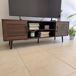 Mid-Century Modern Dark Wood TV Stand 60 inch
