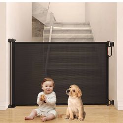 EasyBaby Retractable Baby Gate, 33" Tall, Extends up to 71'' Wide, Black/Child Safety Baby Gates, Pet Retractable Gates for Stairs, Doorways, Hallways