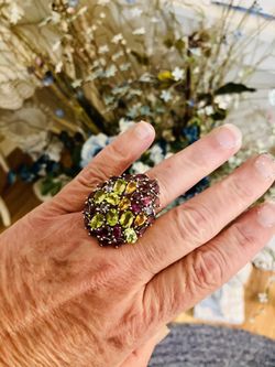 Authentic multi gemstone sterling silver ring