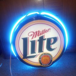 Miller Lite Beer Double Sided Hanging Light And Rusty Wallace Sign